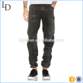 Pendientes de pierna Drawcord negro mens jeans de bolsillo lateral 2017 jeans de moda